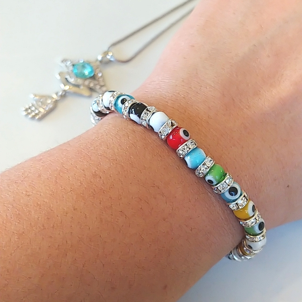 Evil eye & hamsa pendant necklace + ✨FREE ✨ evil eye bracelet NWT